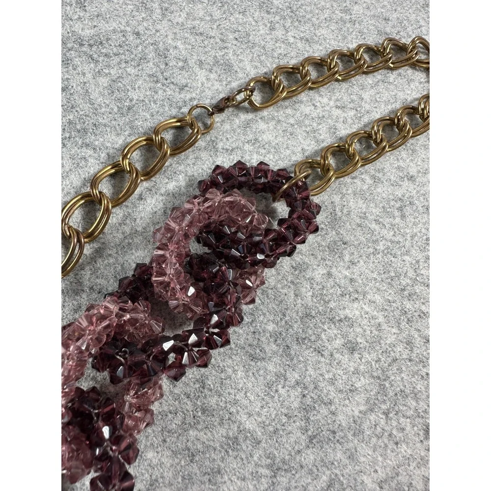 Vintage Statement Necklace‎ Fashion Jewelry Beaded Purple Gone Tone Chain